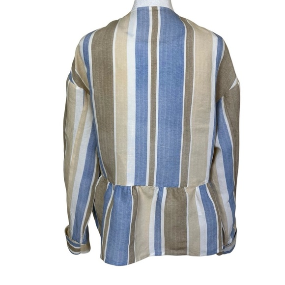 Zara Linen Blend Striped Open Front Blazer Jacket Peplum Hem Boho Spring Sz S - Picture 8 of 16